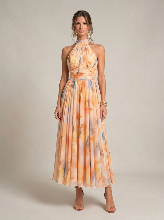 Estella - Vestito Halter con Stampa Acquerello