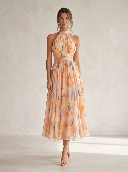 Estella - Vestito Halter con Stampa Acquerello