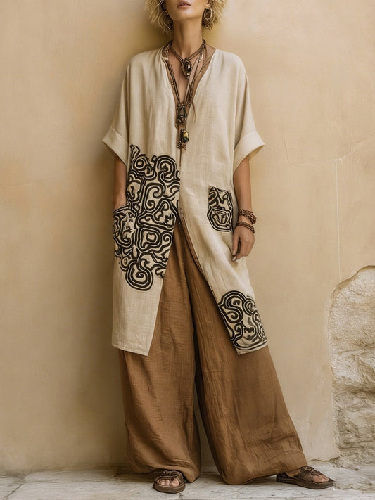 Giulia | Set Tre Pezzi Bohemien Nomade Grigio Scuro e Marrone con Motivo Tribale
