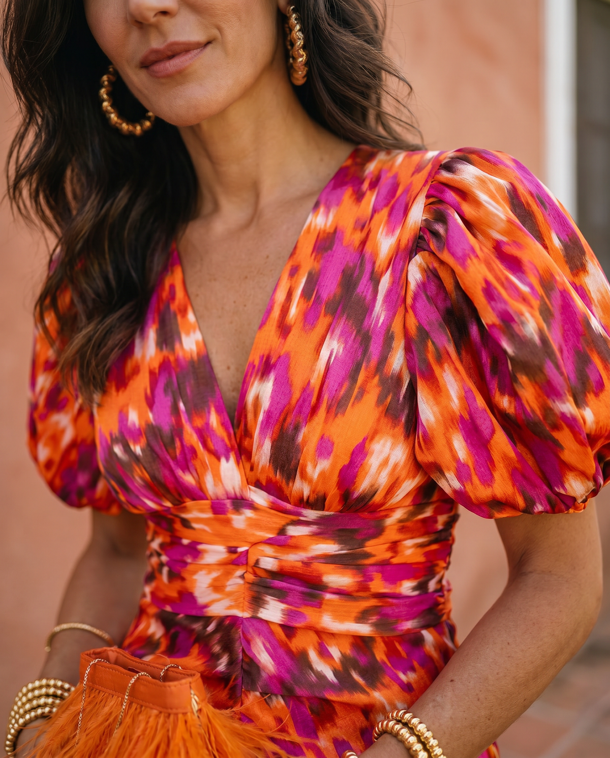 Fiamma - Vestito midi stampato con maniche ampie